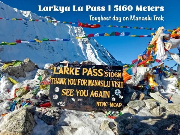 Stunning high-altitude landscape at Larkya La Pass on the Manaslu Circuit Trek