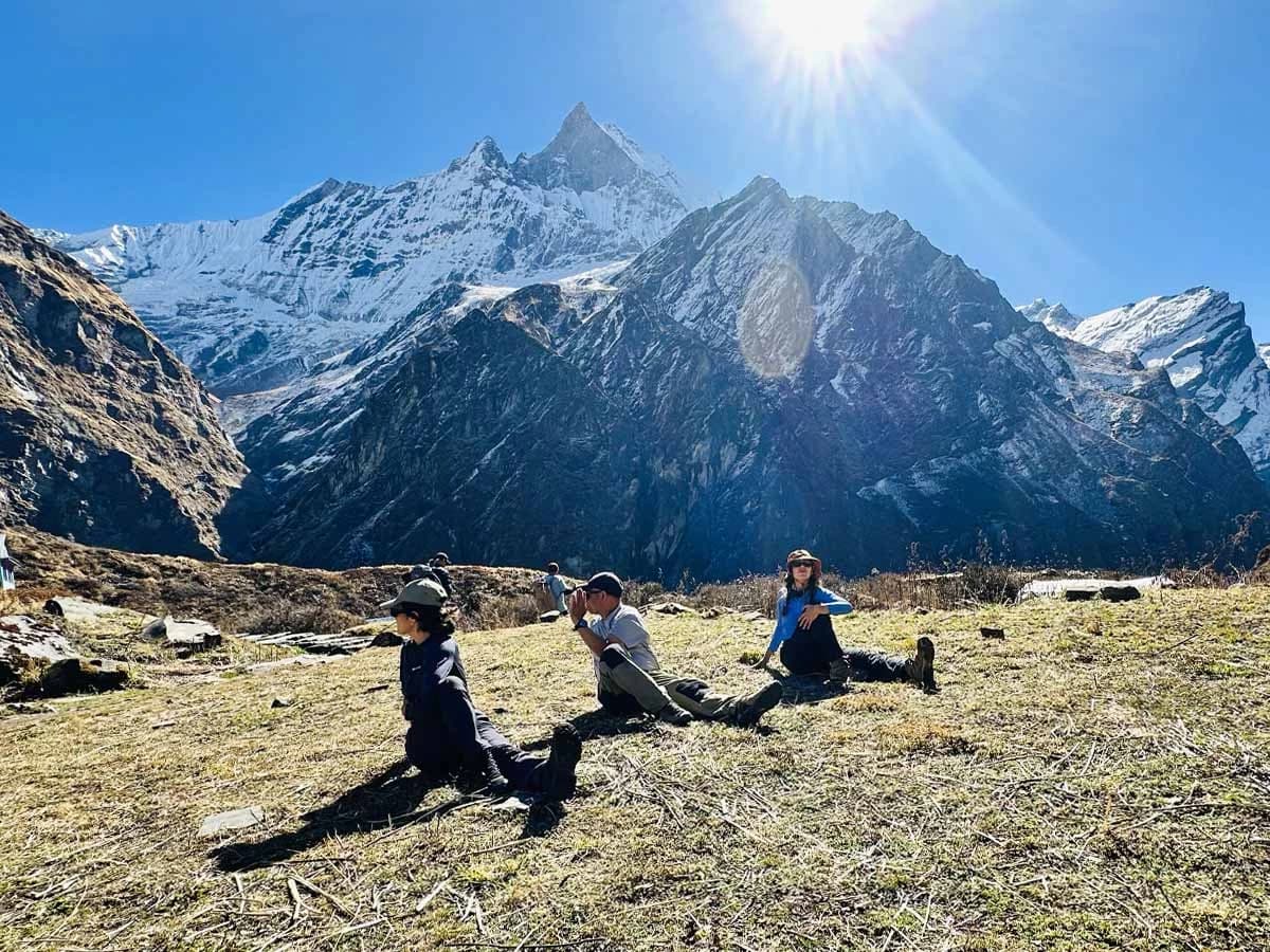 Doing yoga during Annapurna Base Camp Trek
