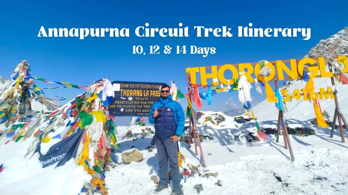Annapurna Circuit trekking route banner showing landscapes along the 10–14 day itinerary