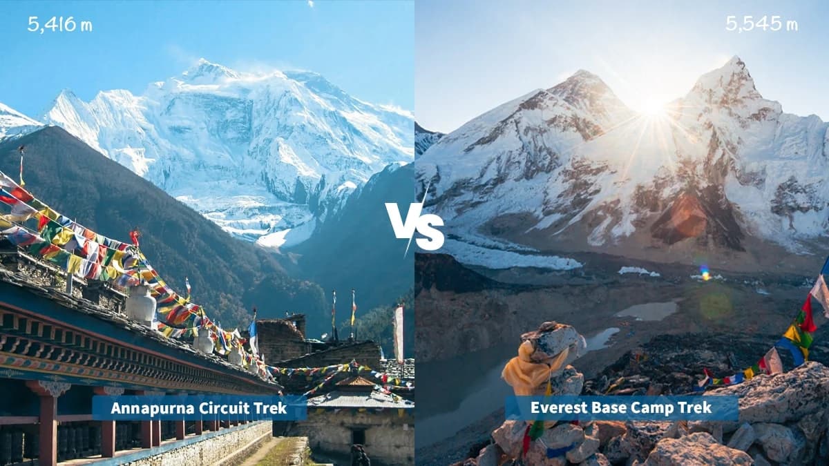 Scenic comparison between the Annapurna Circuit Trek and Everest Base Camp Trek in Nepal