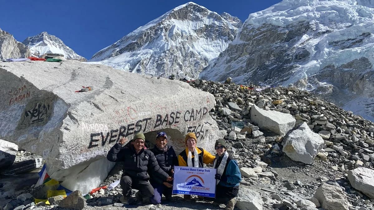 Everest Base Camp at 5,364m on the Khumbu Glacier moraine, Sagarmatha National Park, Nepal