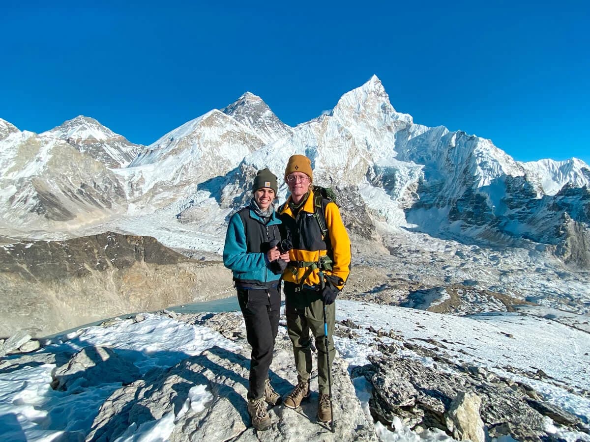 Trekkers standing at the top of Kala Patthar at 5,545 meters