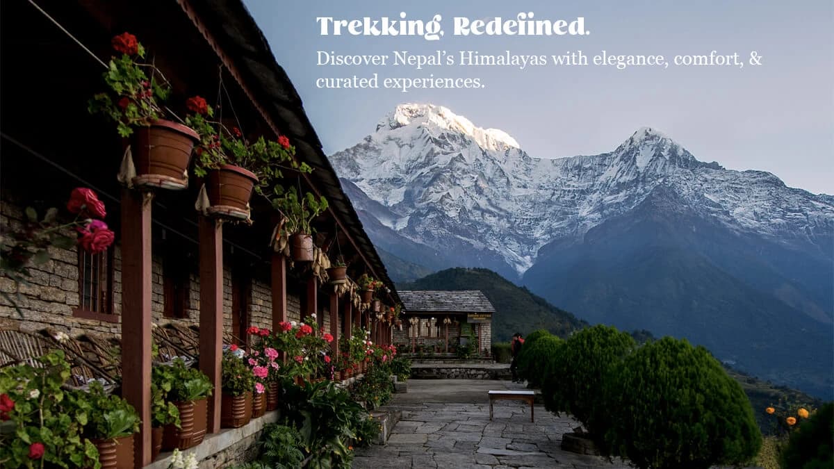 Luxury and comfort trekking in Ghandruk with terraced village and Himalayan peaks