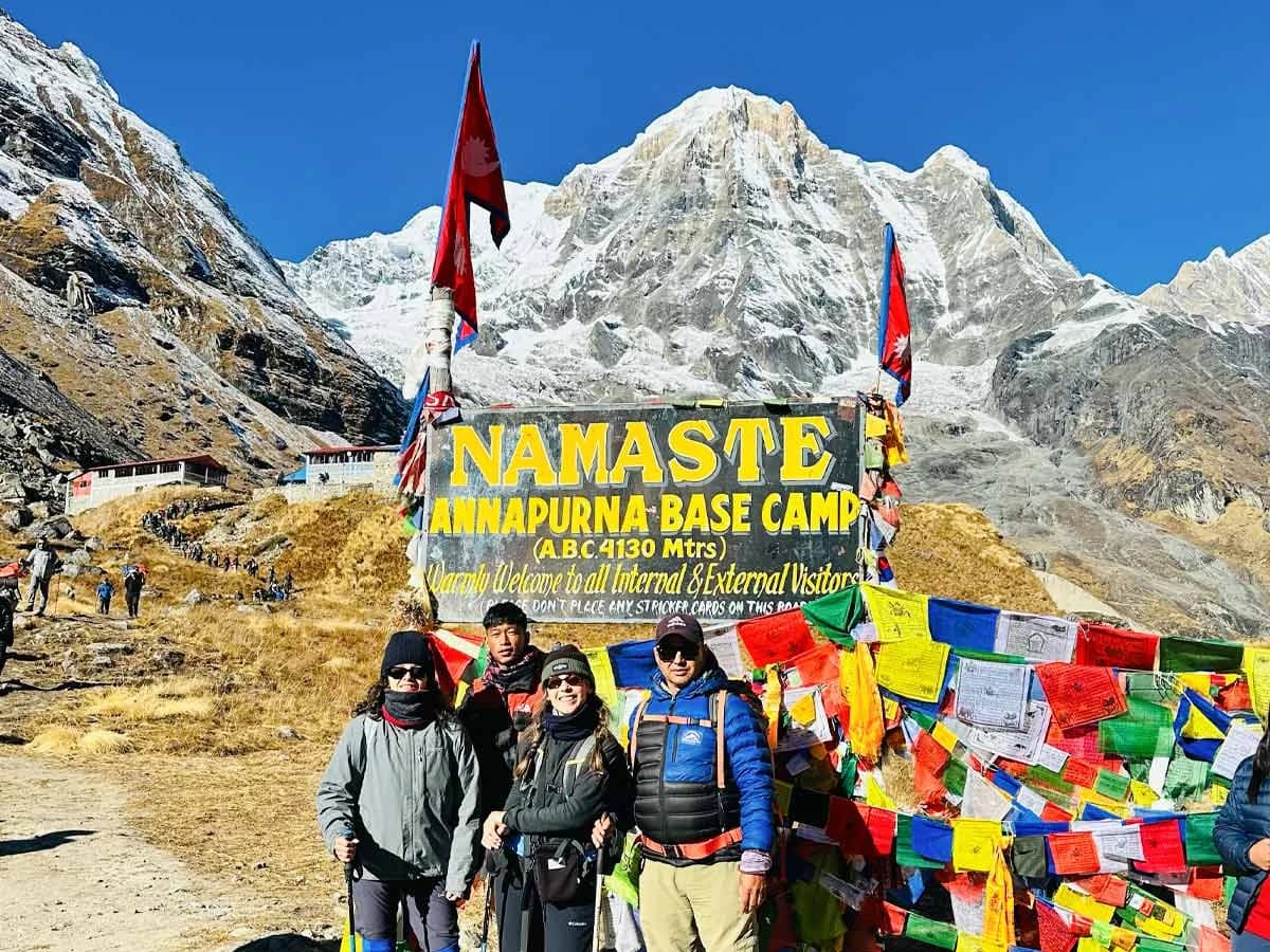 Happy trekker at Annapurna Base Camp from Pokhara