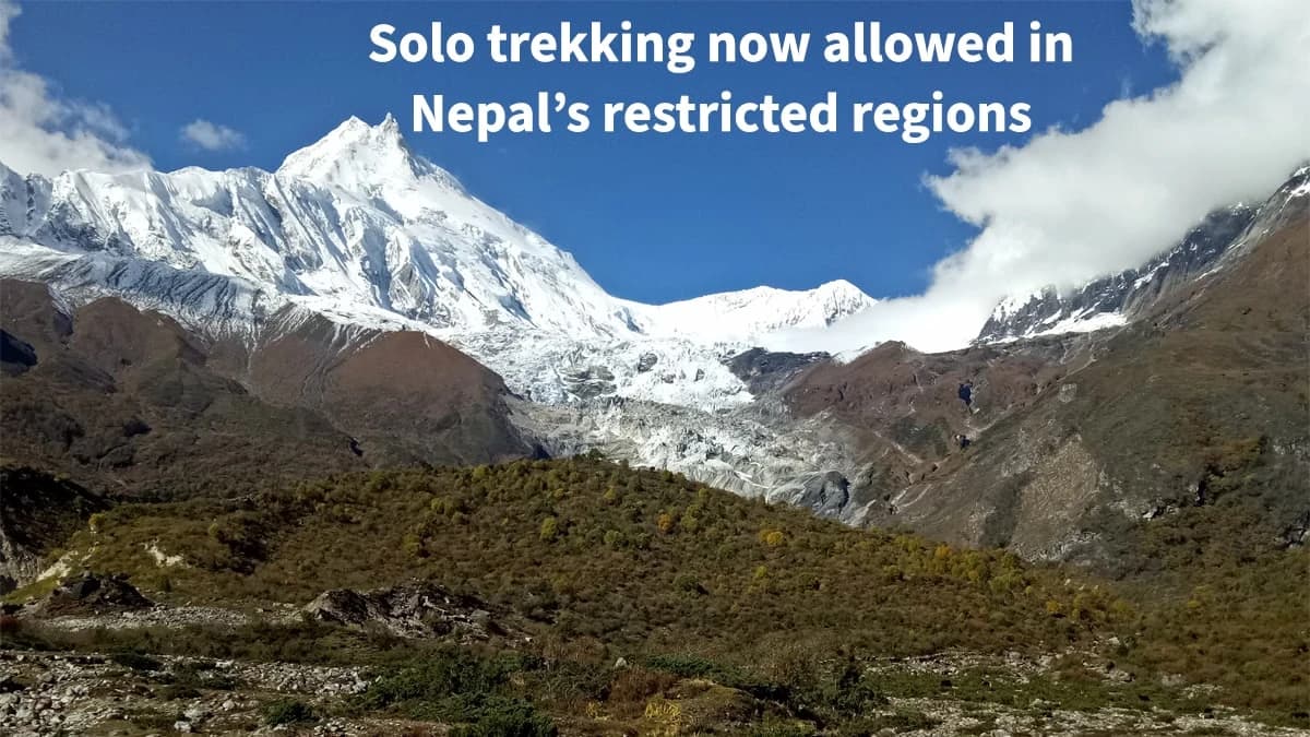 View of Manaslu with a trekking trail in a restricted region of Nepal.