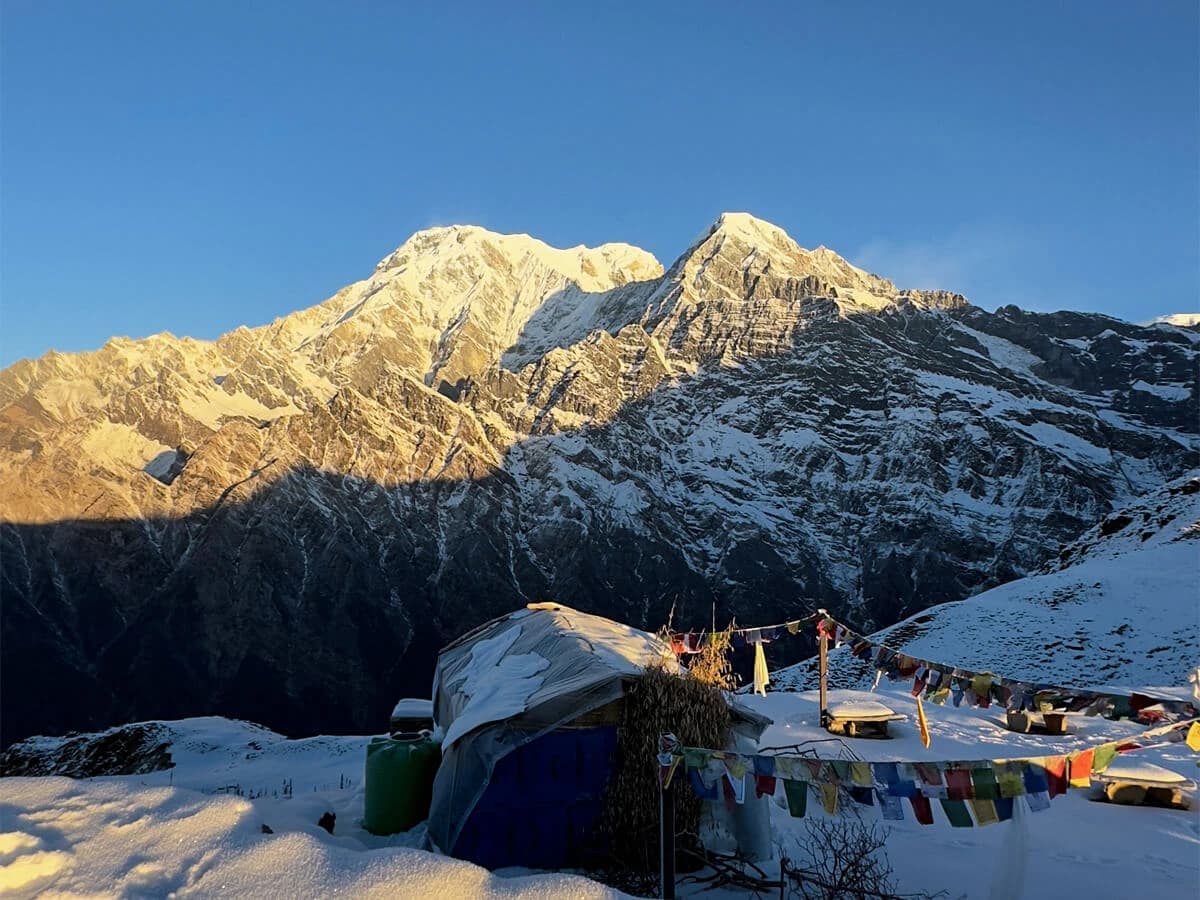 Magnificent sunrise over Annapurna South as seen from Mardi View Point