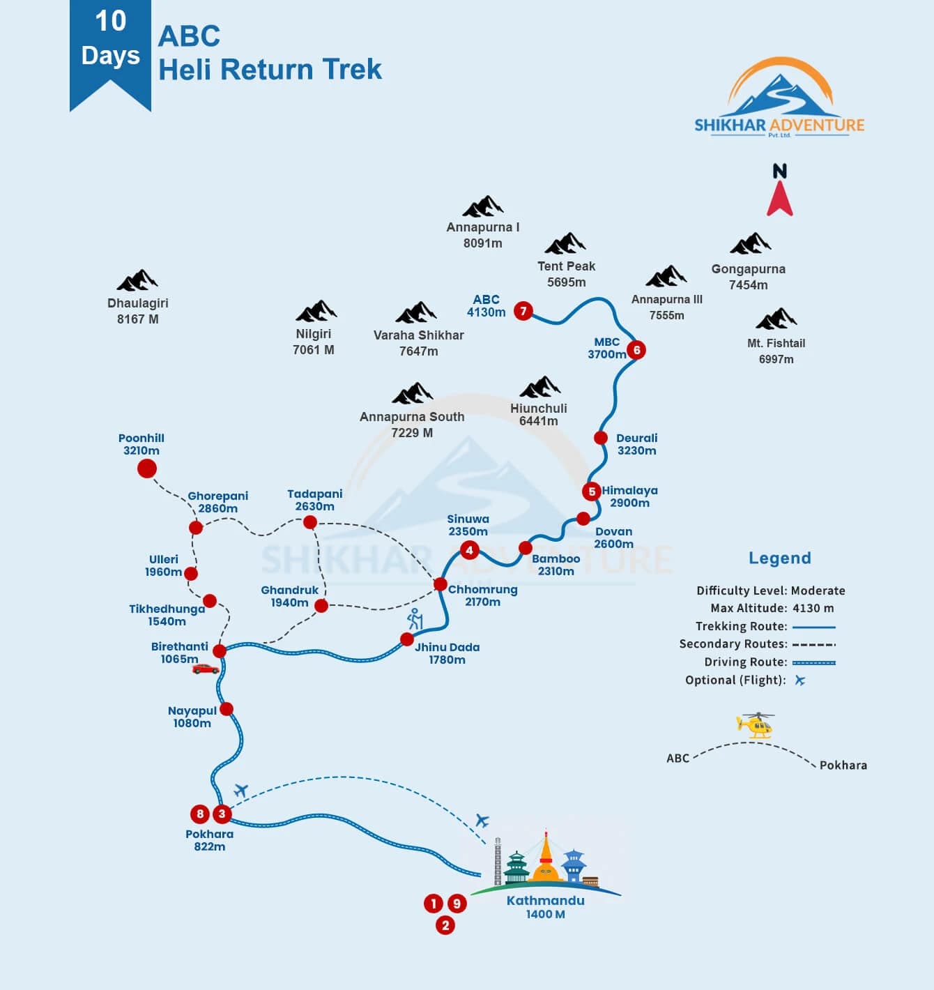 ABC Heli Return Trek Route Map