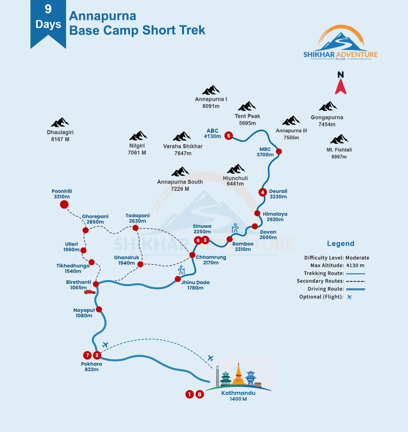 Annapurna Base Camp Short Trek Route Map