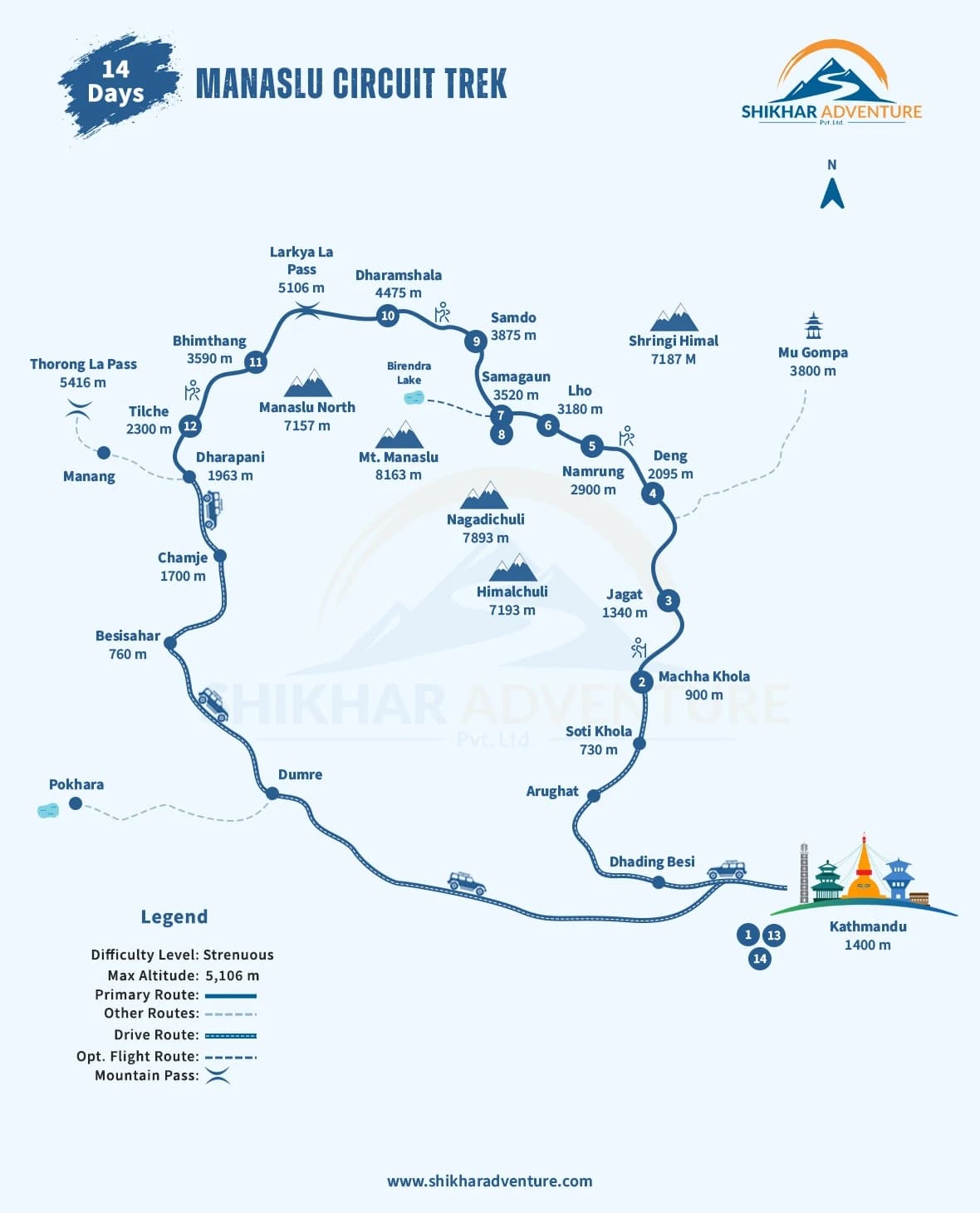 Manaslu Circuit Trek Map