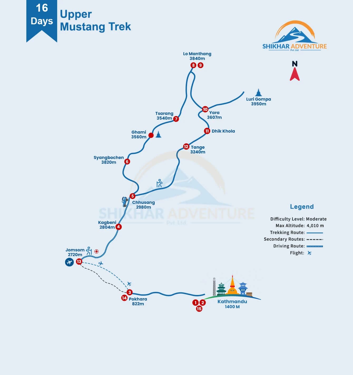 Upper Mustang Trek Route Map