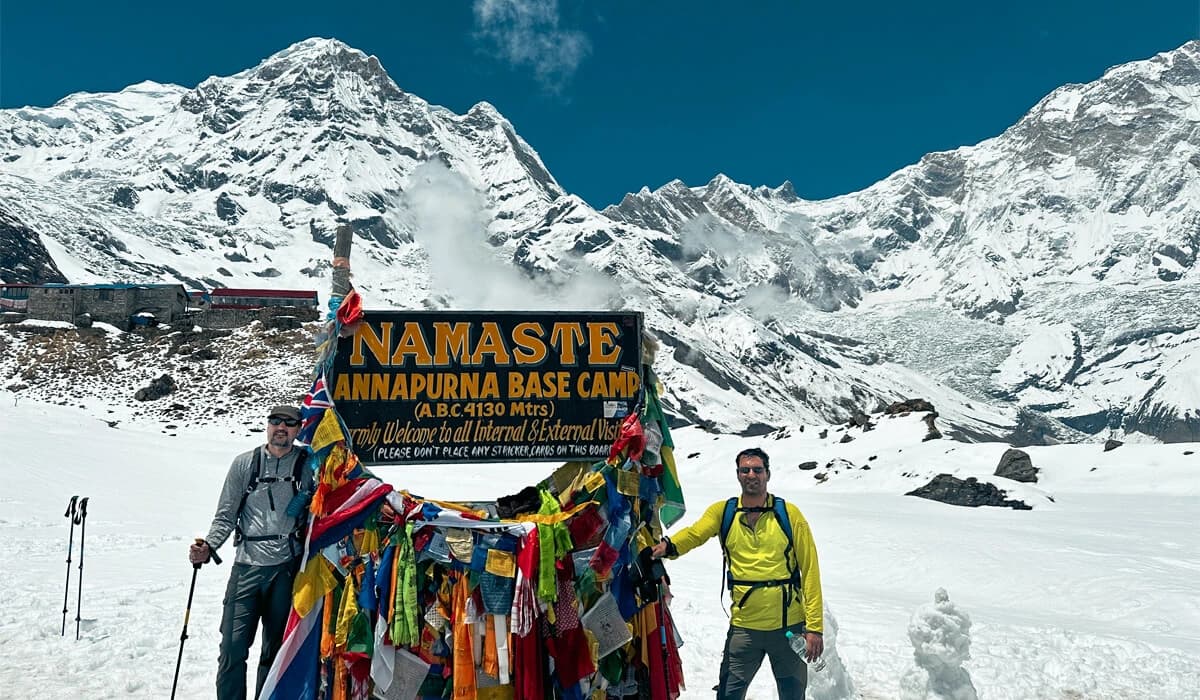 Happy faces after standing at Annapurna Base Camp (4,130 meters)